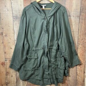 Ava & Viv Utility Jacket 4X Army Green Lyocell Hooded Zip Front Plus Size Parka